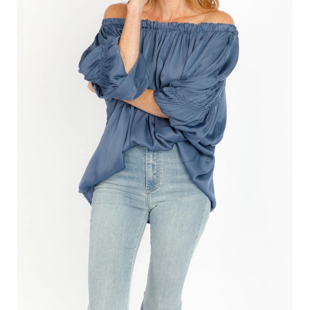 Sofia Made in Italy Top Shirt Blouse One Size Andy Off Shoulder Satin Coquette - Picture 2 of 14